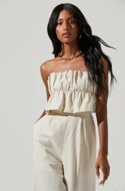 Ruffle Bust Tie Back Jumpsuit -Astr The Label Shop ALP21990 OATMEAL 0744 4