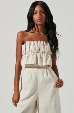 Ruffle Bust Tie Back Jumpsuit -Astr The Label Shop ALP21990 OATMEAL 0744 5