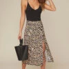 Button Front Midi Skirt 1 Button Front Midi Skirt -Astr The Label Shop AS9024B LEOPARD PRINT 4A