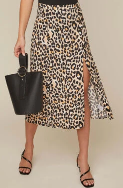 Button Front Midi Skirt 10 Button Front Midi Skirt -Astr The Label Shop AS9024B LEOPARD PRINT 4AA