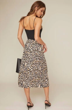 Button Front Midi Skirt 13 Button Front Midi Skirt -Astr The Label Shop AS9024B LEOPARD PRINT 8A