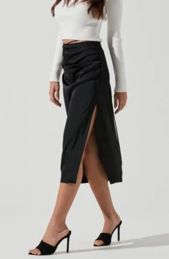 Hi Slit Ruched Skirt -Astr The Label Shop AS9086B BLACK 1564