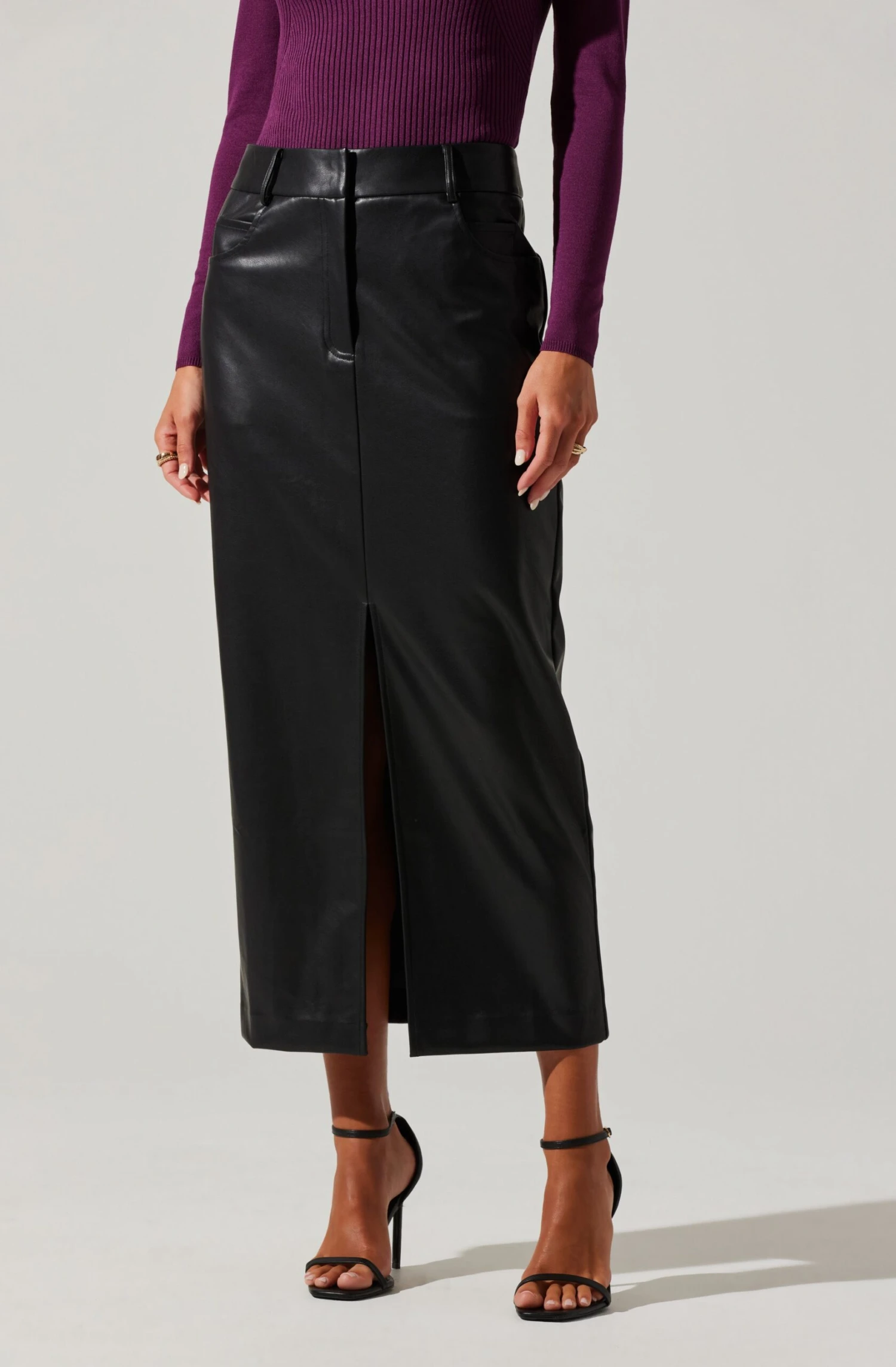 Low Rise Faux Leather Midi Skirt 4 Low Rise Faux Leather Midi Skirt - Image 2