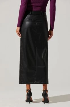 Low Rise Faux Leather Midi Skirt 11 Low Rise Faux Leather Midi Skirt -Astr The Label Shop AS9156L BLACK 2