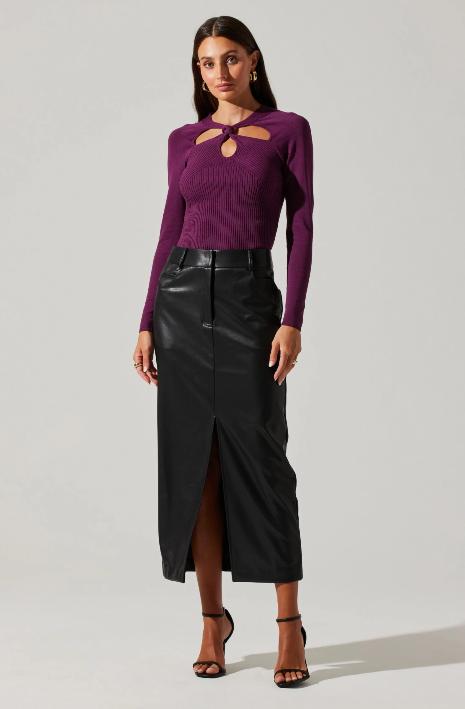 Low Rise Faux Leather Midi Skirt 3 Low Rise Faux Leather Midi Skirt