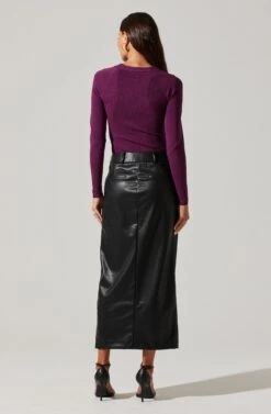 Low Rise Faux Leather Midi Skirt 12 Low Rise Faux Leather Midi Skirt -Astr The Label Shop AS9156L BLACK 6