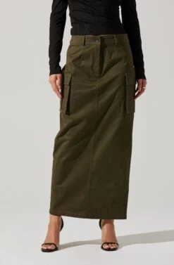 High Rise Cargo Maxi Skirt 21 High Rise Cargo Maxi Skirt -Astr The Label Shop AS9163 OLIVE 3