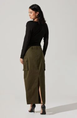 High Rise Cargo Maxi Skirt 25 High Rise Cargo Maxi Skirt -Astr The Label Shop AS9163 OLIVE 6