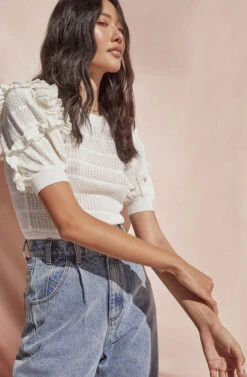 Sonora Pointelle Puff Sleeve Sweater -Astr The Label Shop ASTR SPR21 PT2 7816