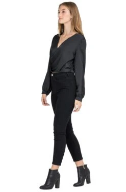 Satin Wrap Front Top 8 Satin Wrap Front Top -Astr The Label Shop AT12091B BLACK 03