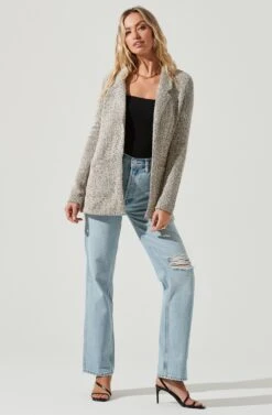 Tweed Oversized Blazer -Astr The Label Shop AT12897 CREAM BLACK 2