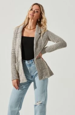 Tweed Oversized Blazer -Astr The Label Shop AT12897 CREAM BLACK 3