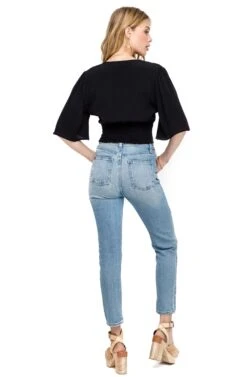 Flared Sleeve Banded Crop Top -Astr The Label Shop AT13720 BLACK 03