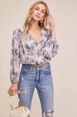 Pleated Surplice Long Sleeve Top -Astr The Label Shop AT15081B NEUTRAL TIE DYE 2