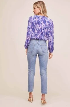 Pleated Surplice Long Sleeve Top -Astr The Label Shop AT15081B PINK PURPLE TIE DYE 5