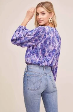 Pleated Surplice Long Sleeve Top -Astr The Label Shop AT15081B PINK PURPLE TIE DYE 6