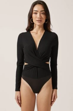 Long Sleeve Side Cutout Bodysuit 10 Long Sleeve Side Cutout Bodysuit -Astr The Label Shop AT15120 BLACK 2
