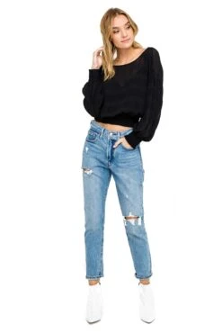 Long Sleeve Smocked Band Blouse -Astr The Label Shop AT15283 BLACK 2