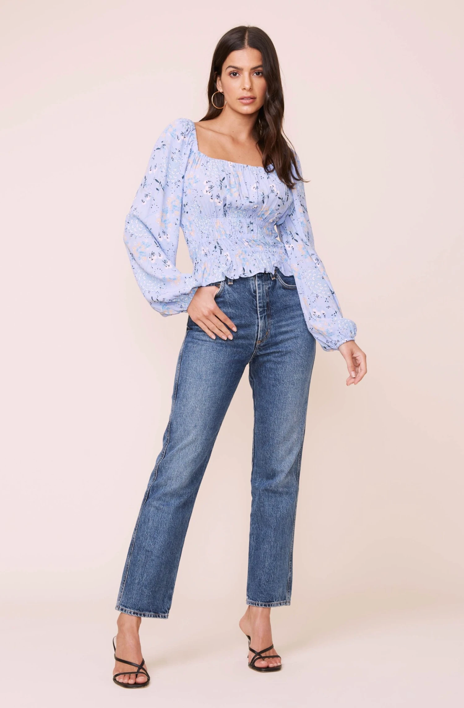 Long Sleeve Square Neck Floral Smocked Top 4 Long Sleeve Square Neck Floral Smocked Top - Image 2