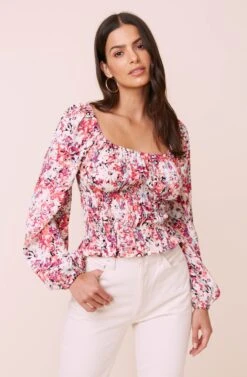 Long Sleeve Square Neck Floral Smocked Top 17 Long Sleeve Square Neck Floral Smocked Top -Astr The Label Shop AT15425 003 MULTIFLORAL 2