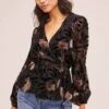 Velvet Burnout Wrap Top -Astr The Label Shop AT15439B BLACK MAUVE FLORAL 2
