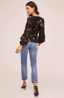 Velvet Burnout Wrap Top -Astr The Label Shop AT15439B BLACK MAUVE FLORAL 3