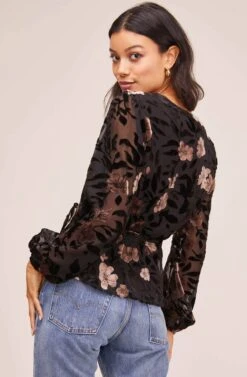 Velvet Burnout Wrap Top -Astr The Label Shop AT15439B BLACK MAUVE FLORAL 4
