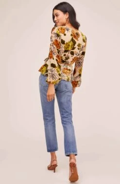 Velvet Burnout Wrap Top -Astr The Label Shop AT15439B CREAM ORANGE FLORAL 3