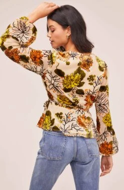 Velvet Burnout Wrap Top -Astr The Label Shop AT15439B CREAM ORANGE FLORAL 4