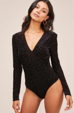Deep V Leopard Burnout Bodysuit 9 Deep V Leopard Burnout Bodysuit -Astr The Label Shop AT15571B BLK BURNOUT LEOPARD 5