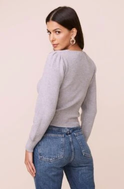 Long Sleeve Sweetheart Sweater -Astr The Label Shop AT15644 003 HEATHERGREY 3