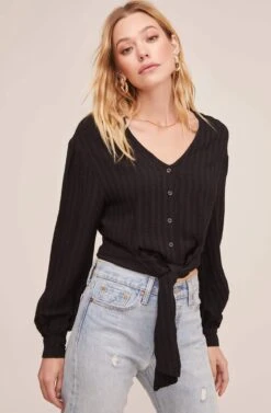 Tie Front Top 10 Tie Front Top -Astr The Label Shop AT15667 BLACK 4