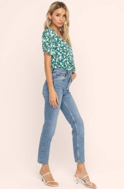 Wrap Front Short Sleeve Floral Bodysuit -Astr The Label Shop AT15713 GREEN WHITE MULTI FLORAL 3A