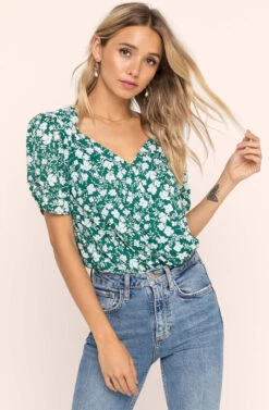Wrap Front Short Sleeve Floral Bodysuit