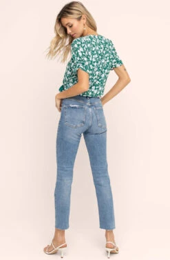 Wrap Front Short Sleeve Floral Bodysuit -Astr The Label Shop AT15713 GREEN WHITE MULTI FLORAL 5A