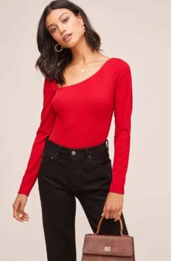 Esme Asymmetrical Neck Bodysuit -Astr The Label Shop AT15761 RED 3