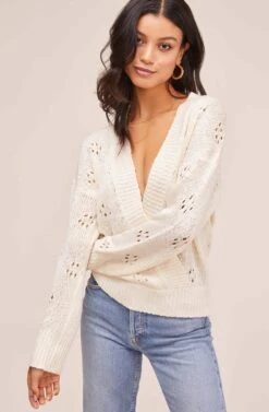 Stephanie Pointelle Wrap Sweater -Astr The Label Shop AT15838 IVORY 3