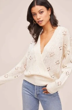 Stephanie Pointelle Wrap Sweater -Astr The Label Shop AT15838 IVORY 4