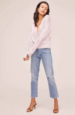 Stephanie Pointelle Wrap Sweater -Astr The Label Shop AT15838 PALE PINK 1