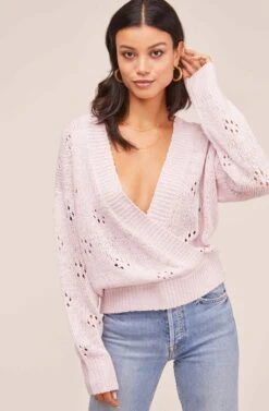 Stephanie Pointelle Wrap Sweater -Astr The Label Shop AT15838 PALE PINK 2