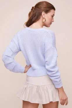 Ruched Sleeve Sweater -Astr The Label Shop AT15979 BLUE 10