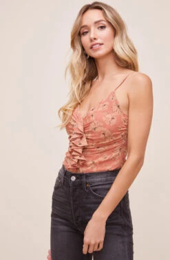 Ruffled Shirred Cami -Astr The Label Shop AT16223 CLAY FLORAL 7
