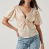 Deep V Balloon Sleeve Top -Astr The Label Shop AT16293 CHAMPAGNE 2