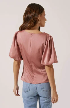Deep V Balloon Sleeve Top -Astr The Label Shop AT16293 DARKBLUSH 4
