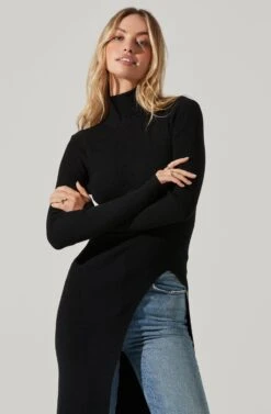 Hi Slit Turtleneck Sweater -Astr The Label Shop AT16295 BLACK 3