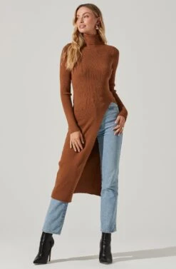 Hi Slit Turtleneck Sweater -Astr The Label Shop AT16295 CAMEL 1