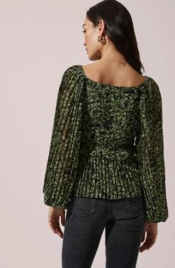 Plisse Long Sleeve Ruffle Top -Astr The Label Shop AT16308 003 BLACK GREENDITSY 4