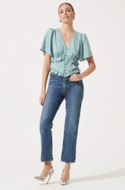 Short Sleeve Ruffle Hem Top -Astr The Label Shop AT16334 SAGE 989