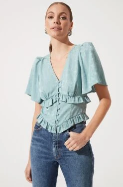 Short Sleeve Ruffle Hem Top -Astr The Label Shop AT16334 SAGE 990