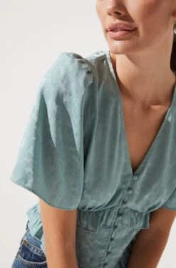 Short Sleeve Ruffle Hem Top -Astr The Label Shop AT16334 SAGE 991